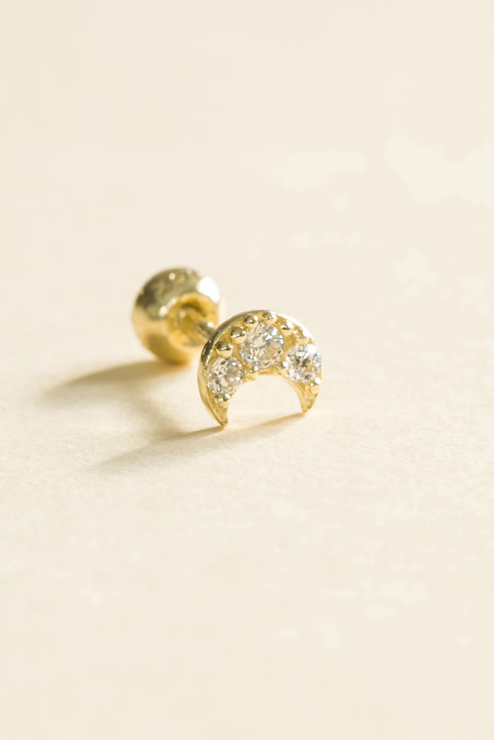 14k Gold Jewelry Minimal Cz Crescent Moon Barbell Ear Stud Piercing