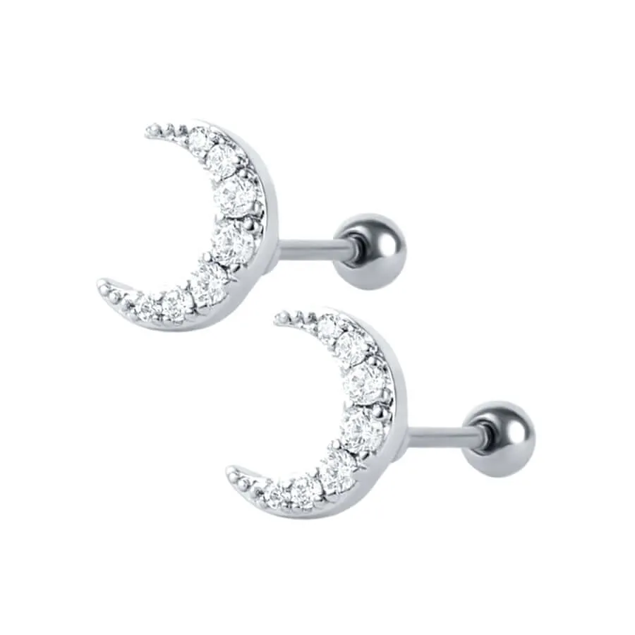 Crescent Moon Piercing Barbell Ball Back Earrings Sleeper Earrings