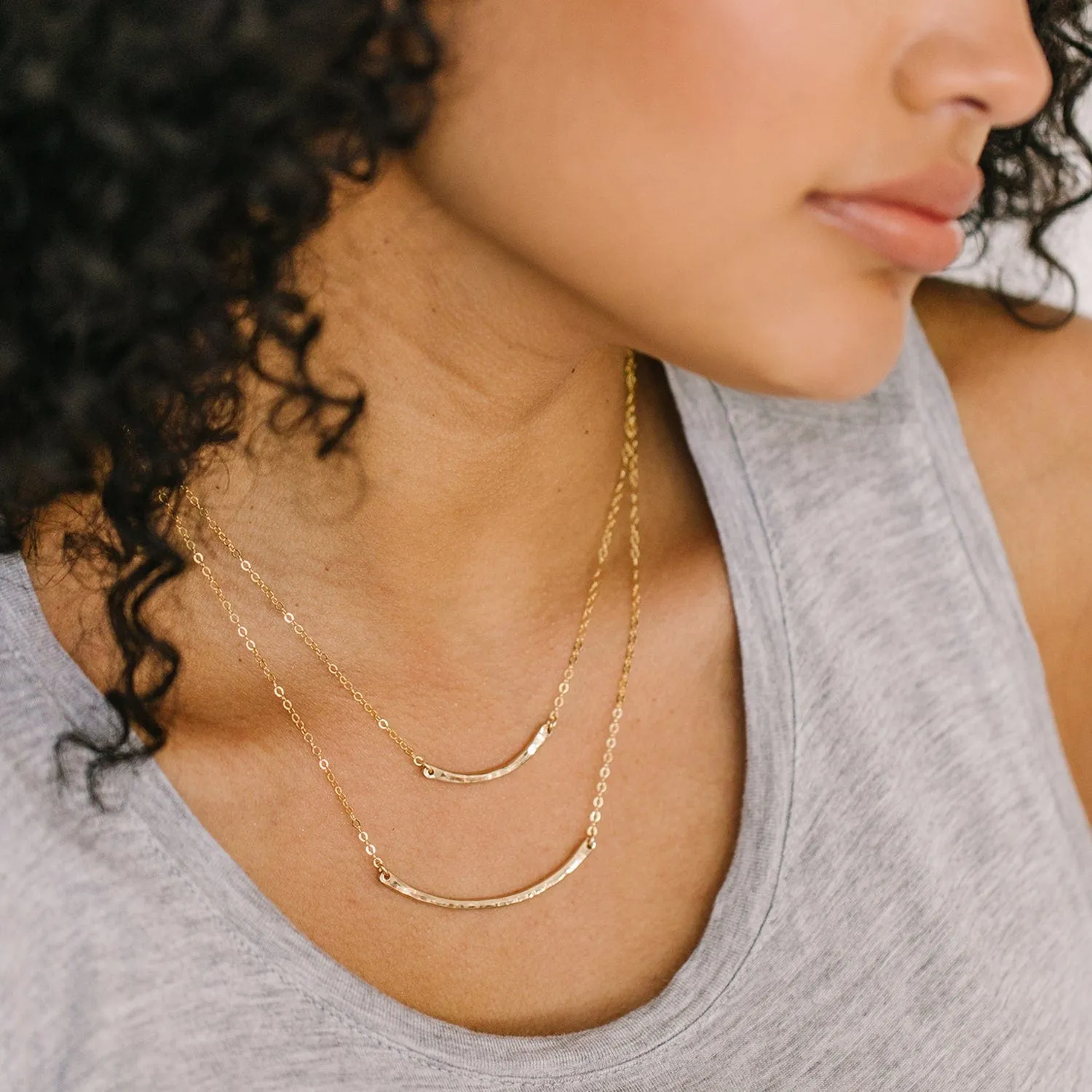 Hammered Crescent Bar Necklace