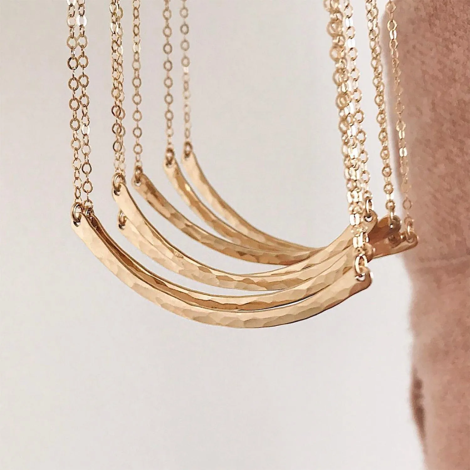 Hammered Crescent Bar Necklace