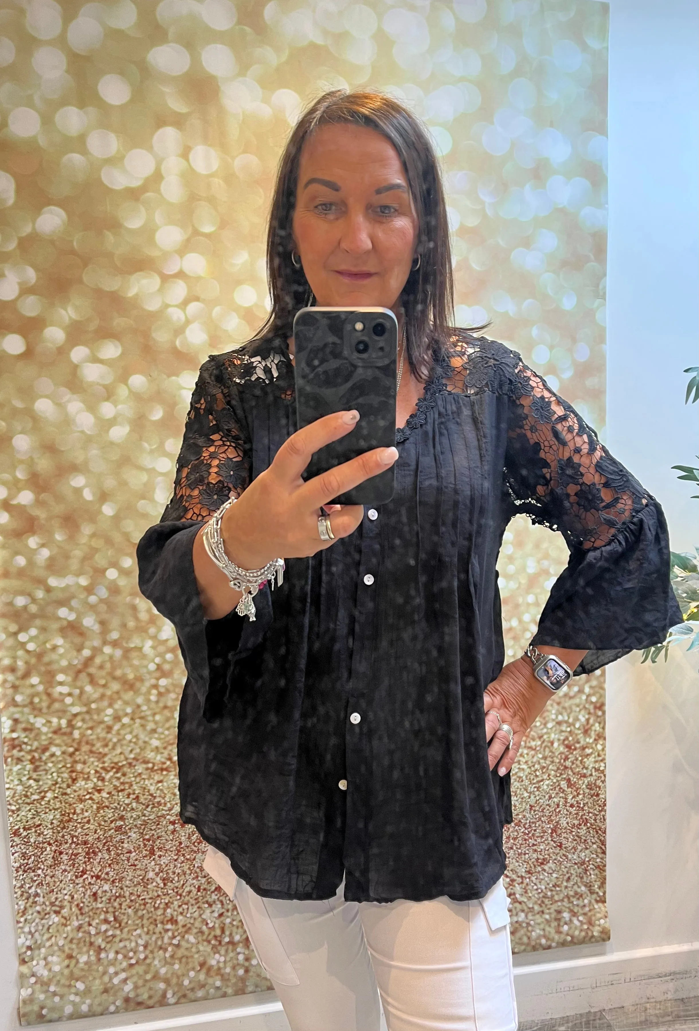 Lace shoulder blouse