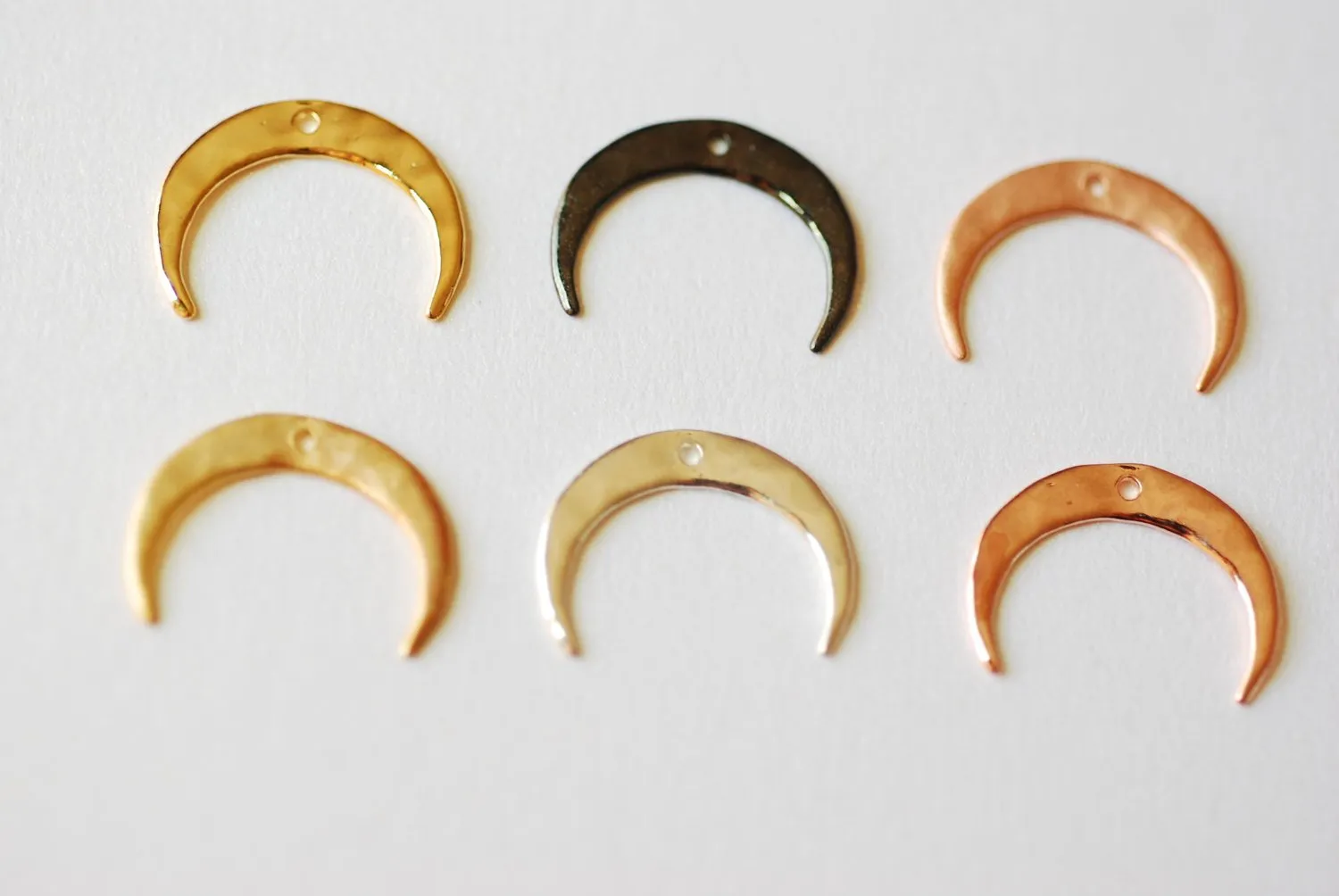 Matte Vermeil Wholesale Gold Hammered Crescent Moon Charm Pendant- 18k gold plated over sterling Silver Half Moon, Gold Double Horn Charm, Moon, 246