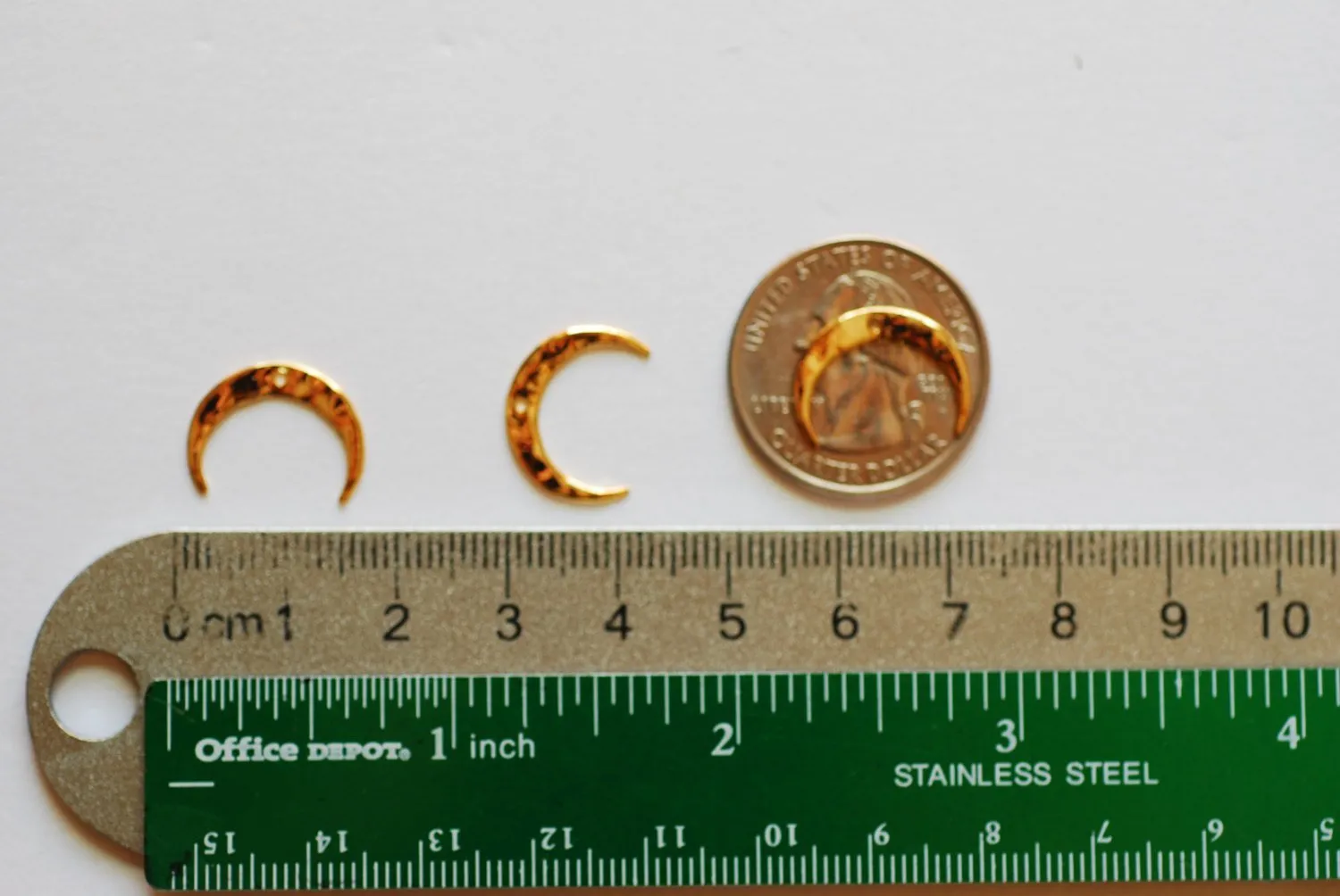 Matte Vermeil Wholesale Gold Hammered Crescent Moon Charm Pendant- 18k gold plated over sterling Silver Half Moon, Gold Double Horn Charm, Moon, 246