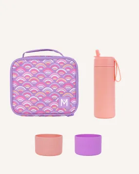 MontiiCo Medium Lunch Bag and Bottle Set - Rainbow Roller