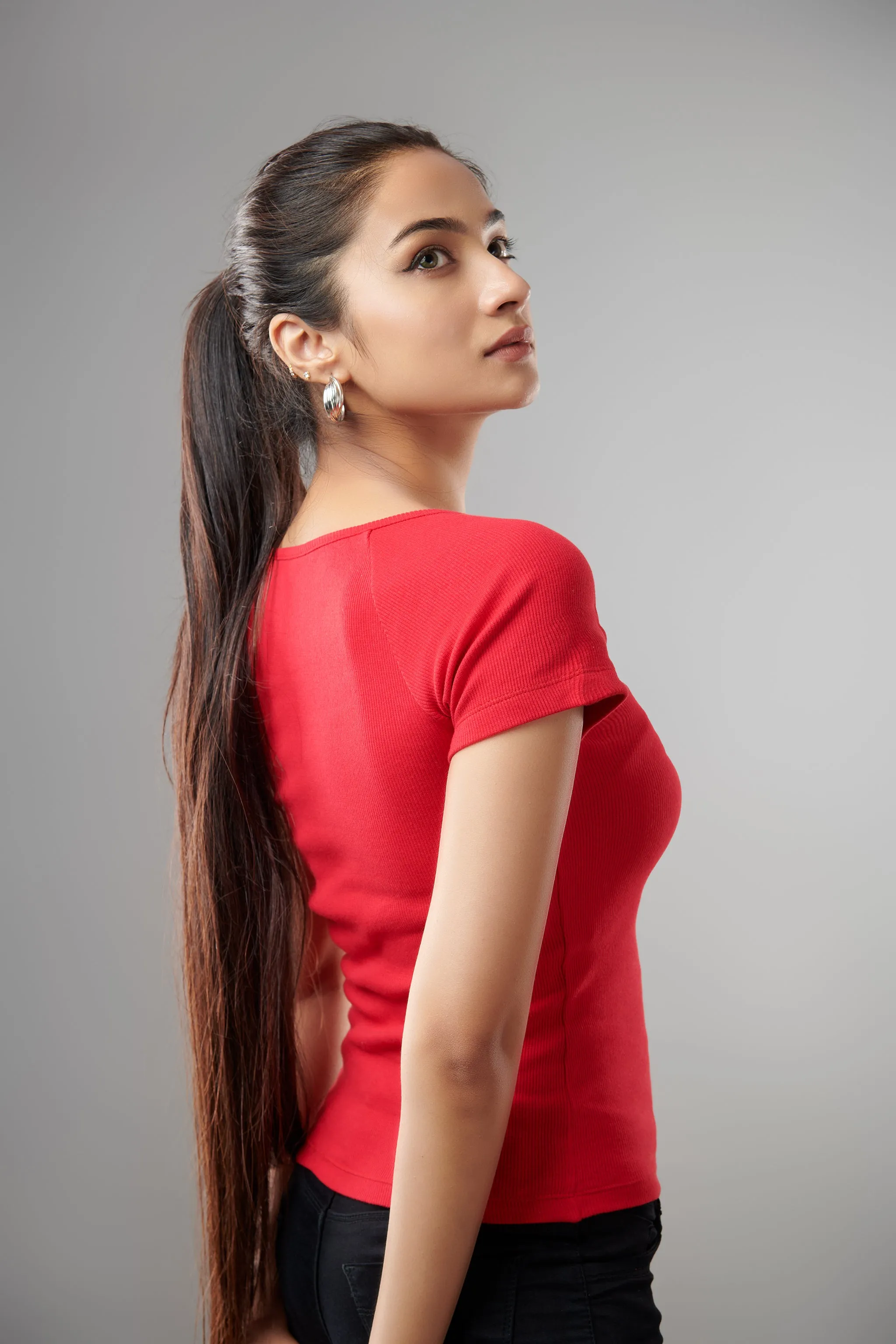 Red Square Neck Top