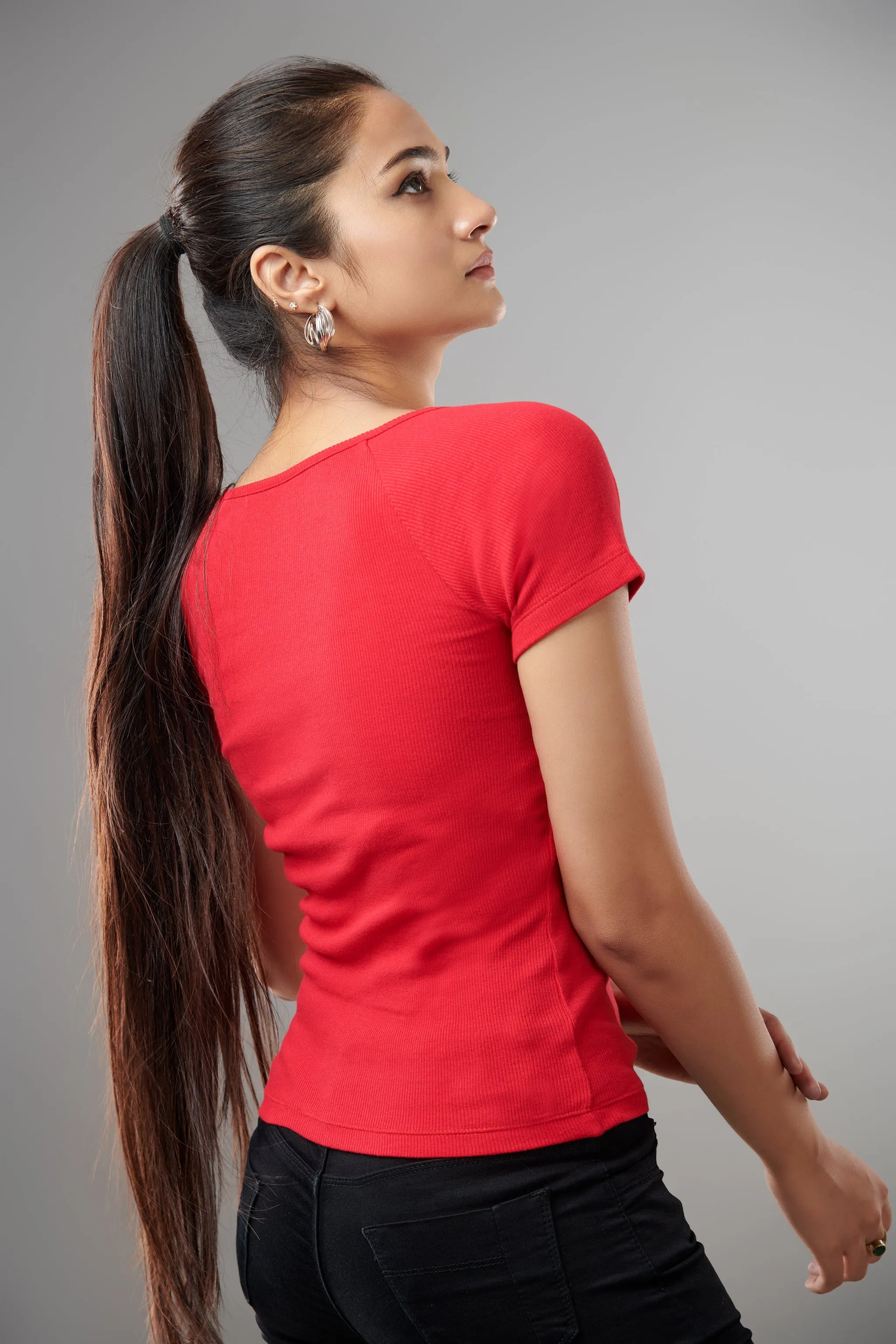 Red Square Neck Top