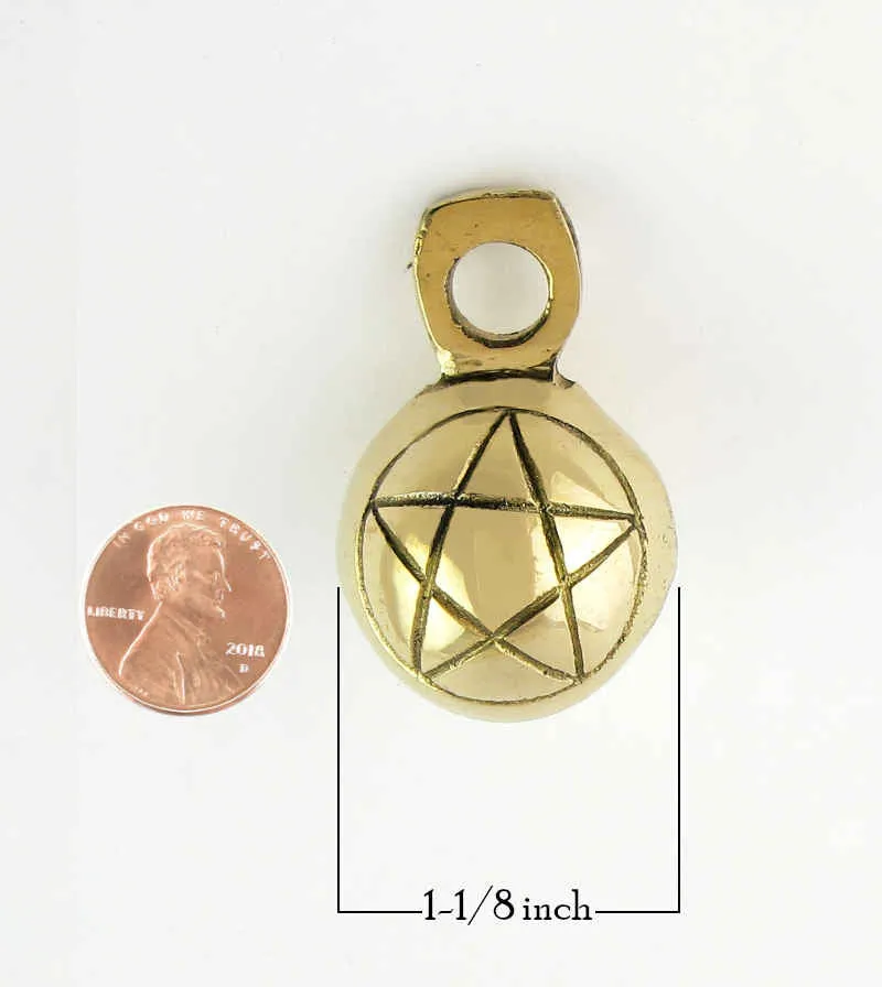 Small Round Brass Bell With Pentagram, 1-1/8 Inches Diameter