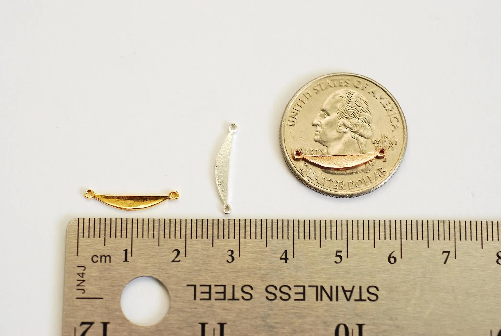 Vermeil Gold Wholesale Half Moon Connector Charm- 22k Gold plated Sterling Silver, Rose Gold, Crescent Moon Connector, Spacer, Semicircle Link, 387